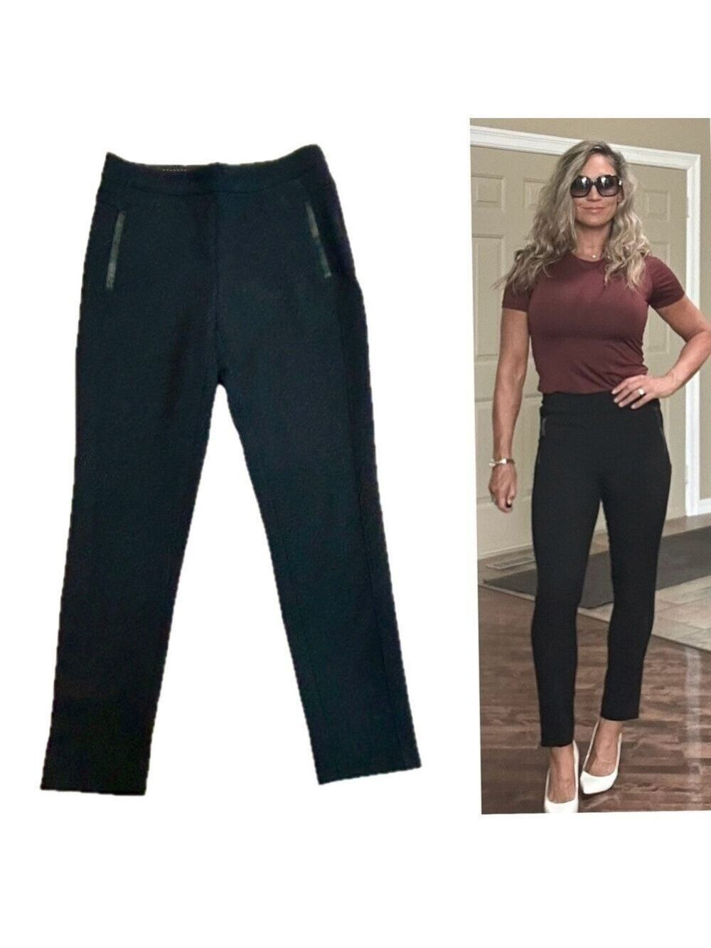 Anthropologie Cartonnier Black high rise slim ankle legging pants Sz 6 classy